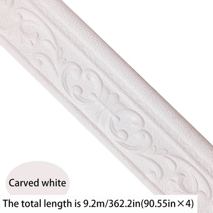 Carved Foam Baseboard Wall Trim Sticker in White, Silver Gray, Copper or Golden, Available in 4, 8 or 12 Rolls