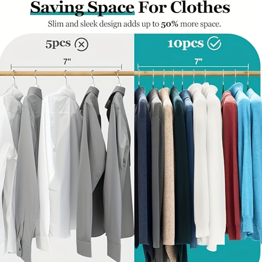 High-Manganese-Steel Clothes Hangers in 30, 50 or 100-Piece Black Packs with Coated Shoulder and Lower Bars