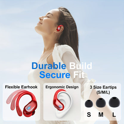 LIFEBEE Dual LED Display Earhook Wireless Earbuds for Running Sports, Pure Bass Sound Noise Cancelling Built-in Mic Over-Ear Headphones