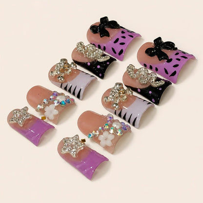 Leopard Skull Press On Nails Short Duckbill 10pcs – Handmade Rhinestone Zebra Bowknot Snake Acrylic Nail Kit with Tools | Edgy Party Daily Wear Nail Art for Women S M L 2026 Trends