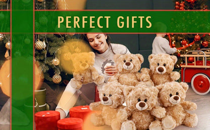 Five-Piece 8-Inch Shaggy Teddy Bear Set with Beige Plush Finish for Party Favors and Gift Bags