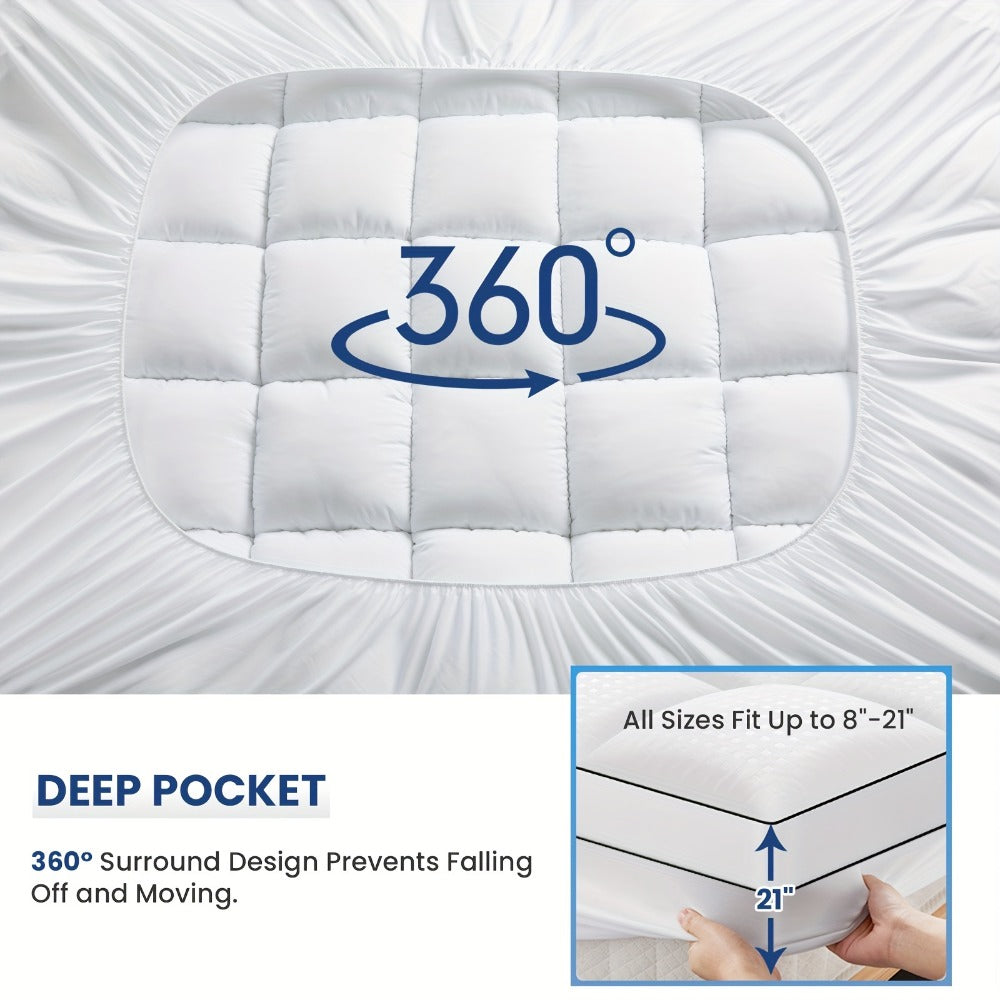 Mattress Topper Baffle-Box Down-Alternative Fill with Deep-Pocket Skirt in Twin to King Sizes