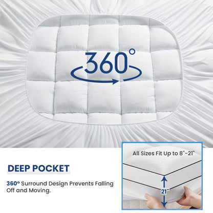 Mattress Topper Baffle-Box Down-Alternative Fill with Deep-Pocket Skirt in Twin to King Sizes