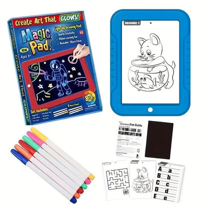 Magic LED Drawing Board for Kids with 15 Double-Sided Tracing Cards & 6 Washable Markers – Light Up Luminous Art Board for Boys & Girls Ages 3-8 | STEM Learning Toy | Perfect Christmas & Birthday Gift