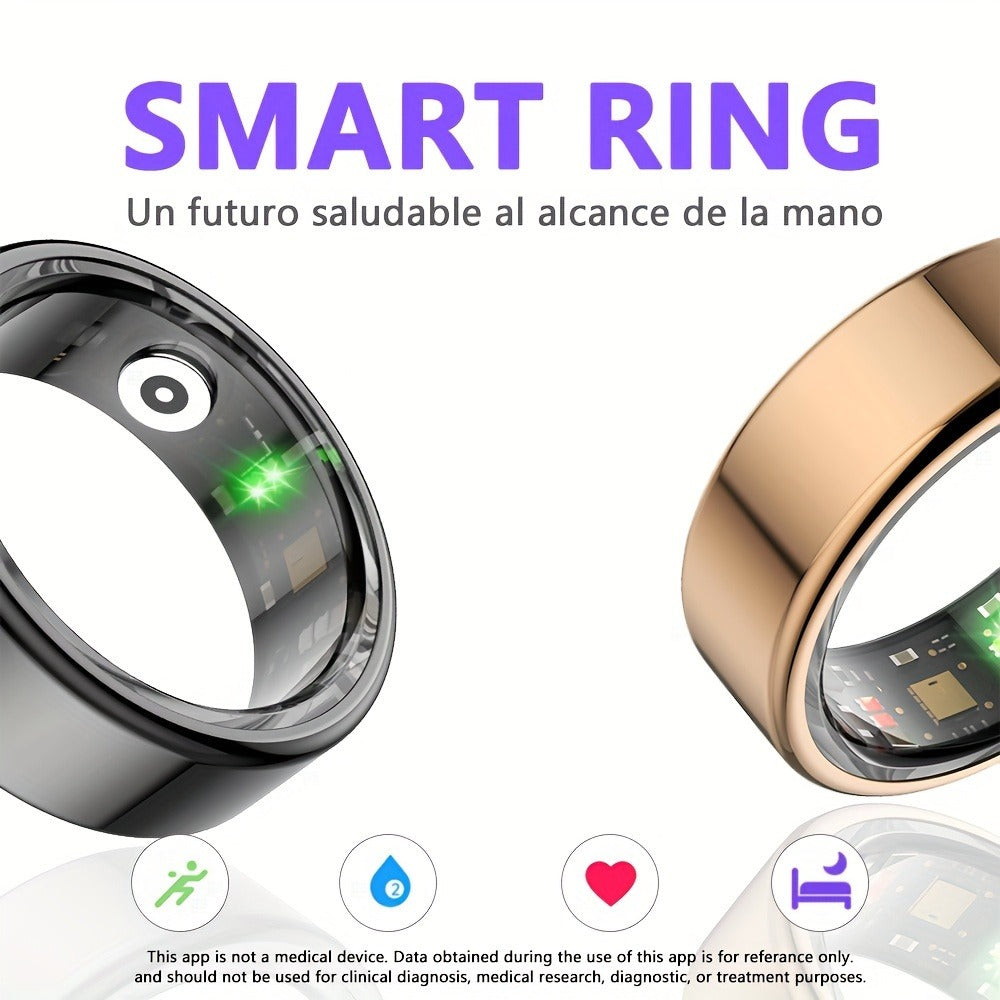 R18 Smart Ring Activity Tracker with 20+ Workout Modes – Sleep & Stress Monitor, Heart Rate, iPhone & Android Compatible, USB Charging, Silvery Black Golden (Size 7-13) Fitness Gift for Men Women