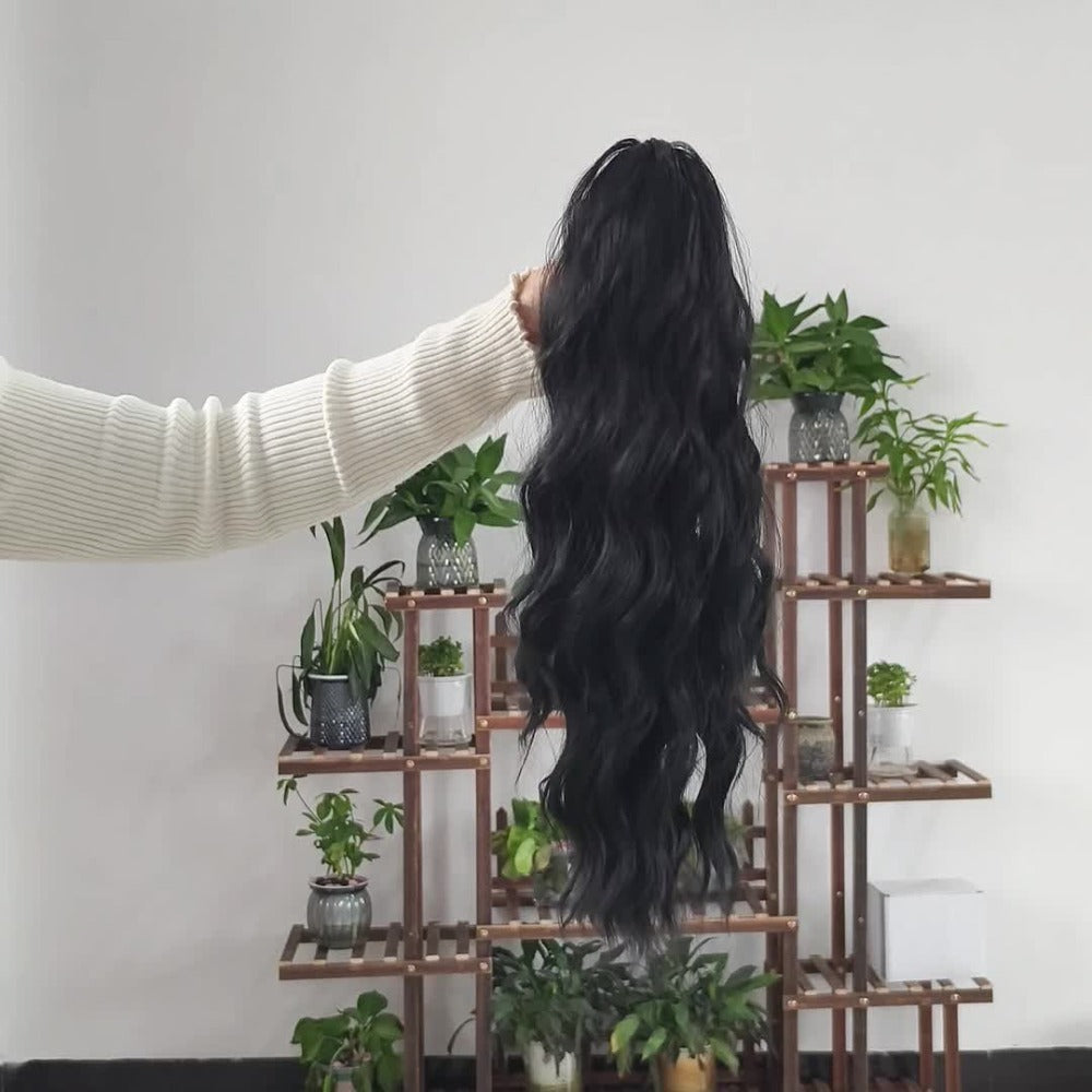 Hair Extensions Water-Wave 16-Inch Synthetic Ponytail with Claw Clip and Eight Color Options for Quick Attachment
