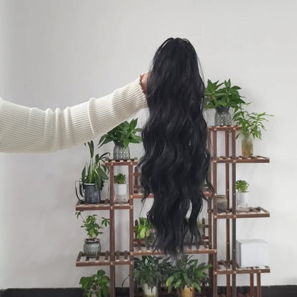 Hair Extensions Water-Wave 16-Inch Synthetic Ponytail with Claw Clip and Eight Color Options for Quick Attachment