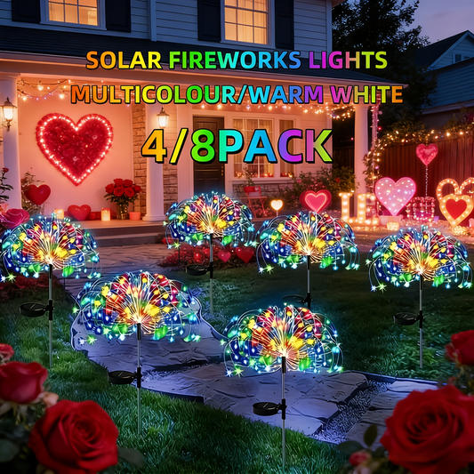 Solar Fireworks Lights Outdoor Waterproof 240–640 LED 8 Lighting Modes – 4/8 Pack Garden Stake Lights for Christmas Yard Wedding Patio Lawn Holiday Decoration