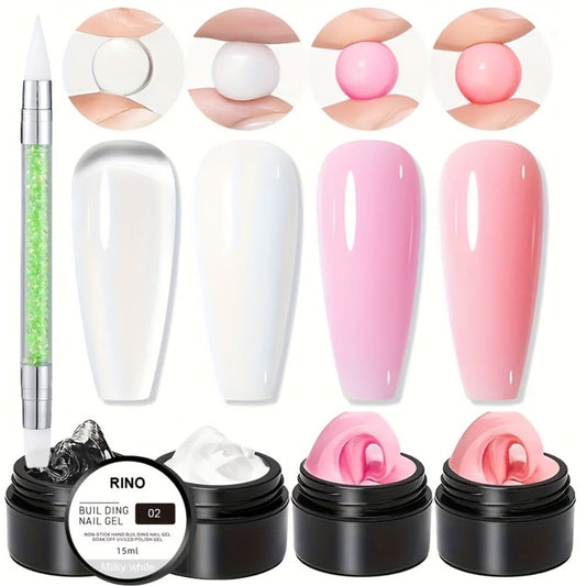 RINO 3D Nail Sculpture Kit 5pcs – Solid Builder Gel with Rhinestone Gel Molding Gel Flower Molds & Sculpting Brush, Clear Nude Hard Gel Extension for 3D Floral Nail Art, Home & Salon Women Beginners