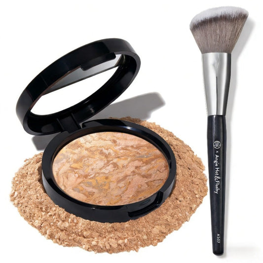 Highlighter Powder and Brush Set 2pcs for Women — Baking Formula High Gloss Illuminating Powder with Blush Brush, Long-Lasting Radiant Glow for All Skin Tones, Travel Makeup Kit