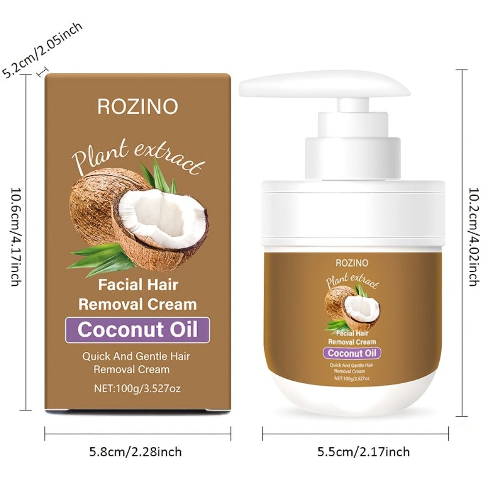 Hair Removal Cream ROZINO 100g Coconut Essence and Aloe Pump Jar with Carton for External Body Grooming