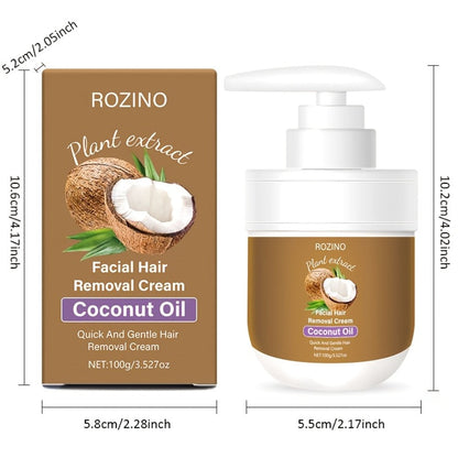 Hair Removal Cream ROZINO 100g Coconut Essence and Aloe Pump Jar with Carton for External Body Grooming