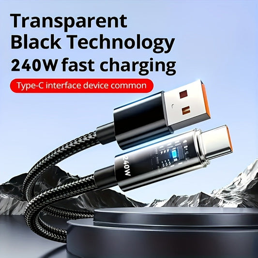 240W USB-A to USB-C Fast Charging Cable Digital Display, Super Fast Charger Cord Compatible with iPhone 15 16, Samsung Galaxy S25 S24, iPad, MacBook, Android Phones & All Type-C Devices