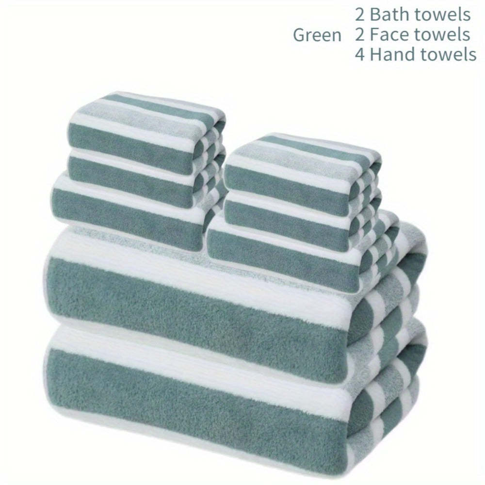 Towel Set 8 Piece 280GSM Two-Color Striped Mix with 2 Bath, 2 Face and 4 Hand Towels for Home and Guest Use