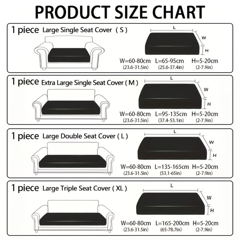 Sofa Cover, Deep Gray Stretch Seat and Chaise Slipcover with Elastic-Band Edge in Six Size Options