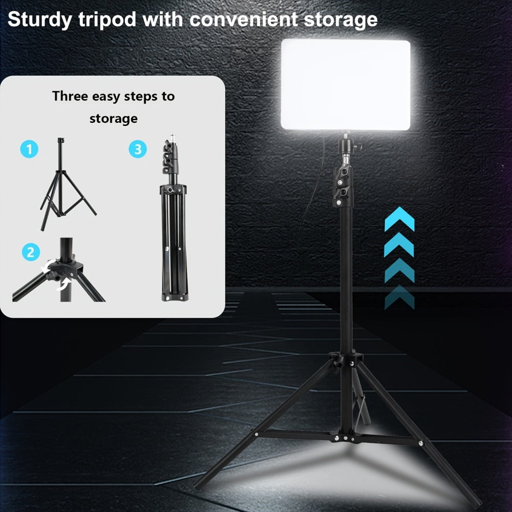 Square Fill Light Kit 10 Inch with Metal Ball Head & 15 Inch Extension Rod, Adjustable Tripod, 3 Color Modes