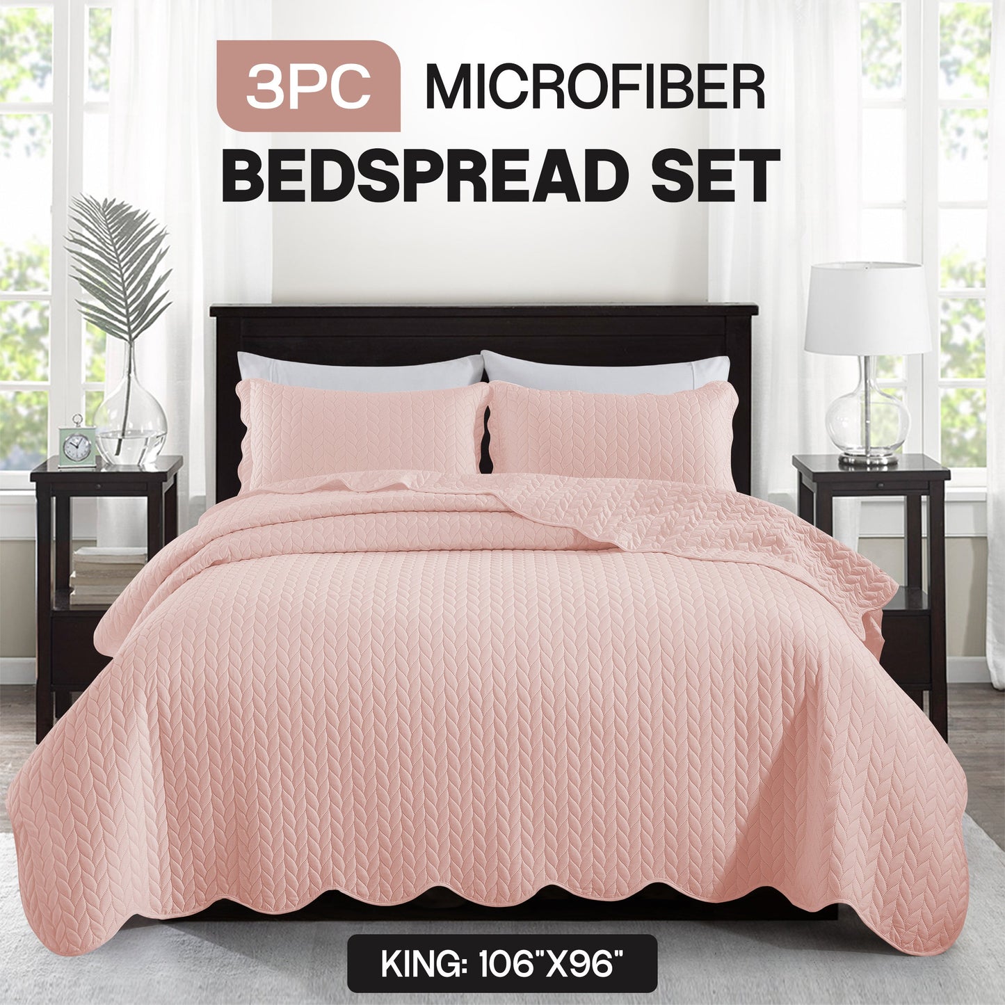 Chevron-Texture Three-Piece Bedspread Set in 16 Colors with Twin, Queen-Full, King and California King Sizes