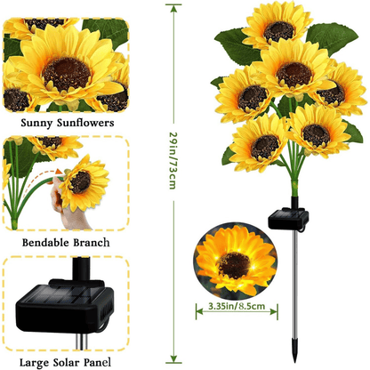 Sunflower Solar Lights Outdoor Garden Decor IP65 Waterproof - 15-Head Solar Powered Sunflower Stake Lights for Garden Flower Bed Pathway Terrace Yard, Decorative Solar Garden Lights Gift for Mom Grandma