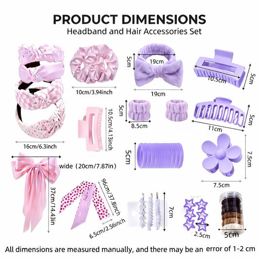 Hair Accessories Mixed Headband, Hair Clip, Hoop and Elastic Set in Fourteen Color Combinations