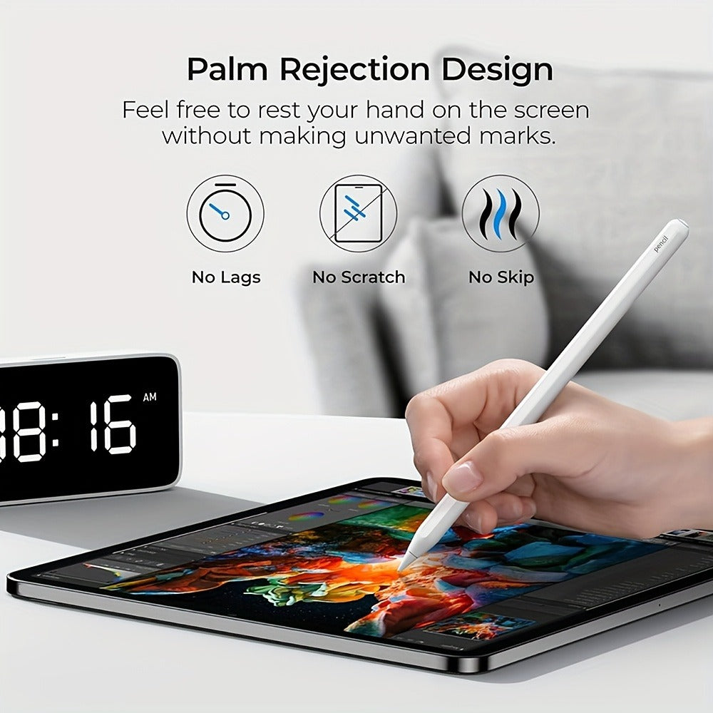 White Active Stylus Pen for Listed 2018-and-Later iPad Models with Tilt Response, Palm Rejection and Dual Charging