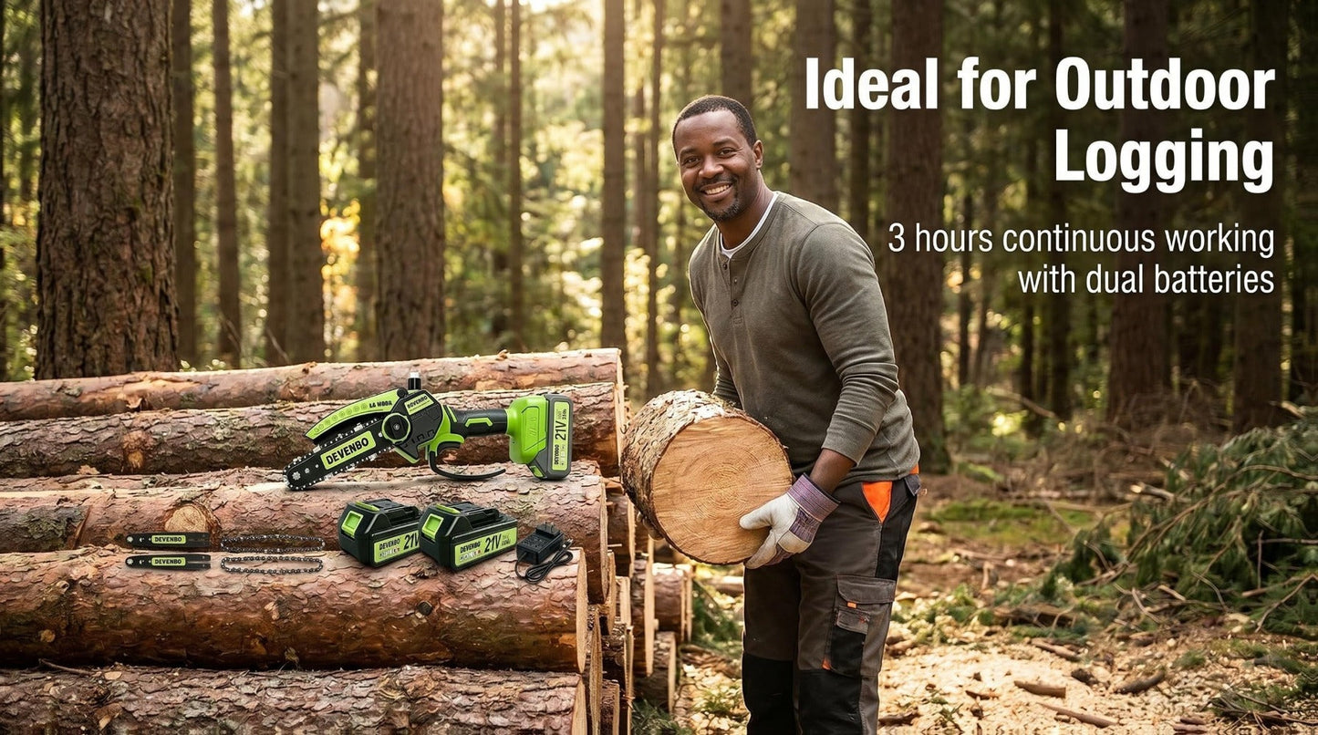 Power Tools DEVENBO 6 Inch Cordless Mini Chainsaw with One or Two Battery Options and Accessory Case