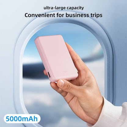 Slim Power Bank 5000mAh / 10000mAh with Built-in USB-C Cable, Charges 4 Devices Simultaneously, LED Indicator – Ultra-Compact Portable Charger for iPhone, Android, Travel, Everyday Carry