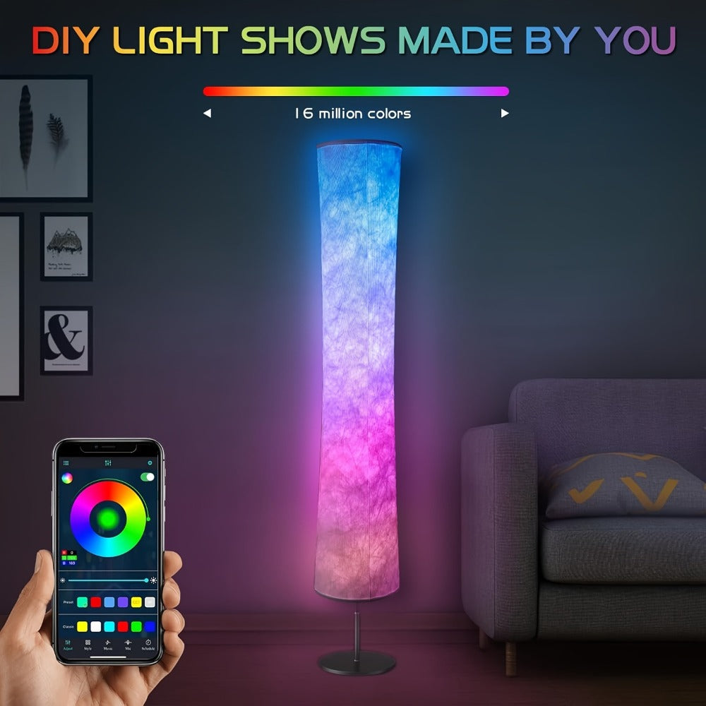 RGB Smart Floor Lamp 16 Million Colors – Music Sync, App & Remote Control, Scene Modes, White Fabric Shade Standing Lamp for Living Room, Bedroom & Gaming Room | 1 & 2 Pack