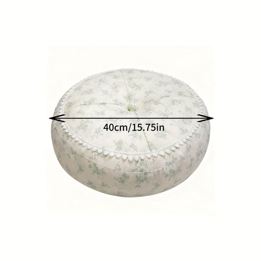 Round Floor Cushion Floral Tatami Seat Cushion for Living Room Bedroom Window, Boho Meditation Pillow for Reading & Yoga, Rustic Style Decorative Floor Pillow, Available in Green, Pink, Tangerine