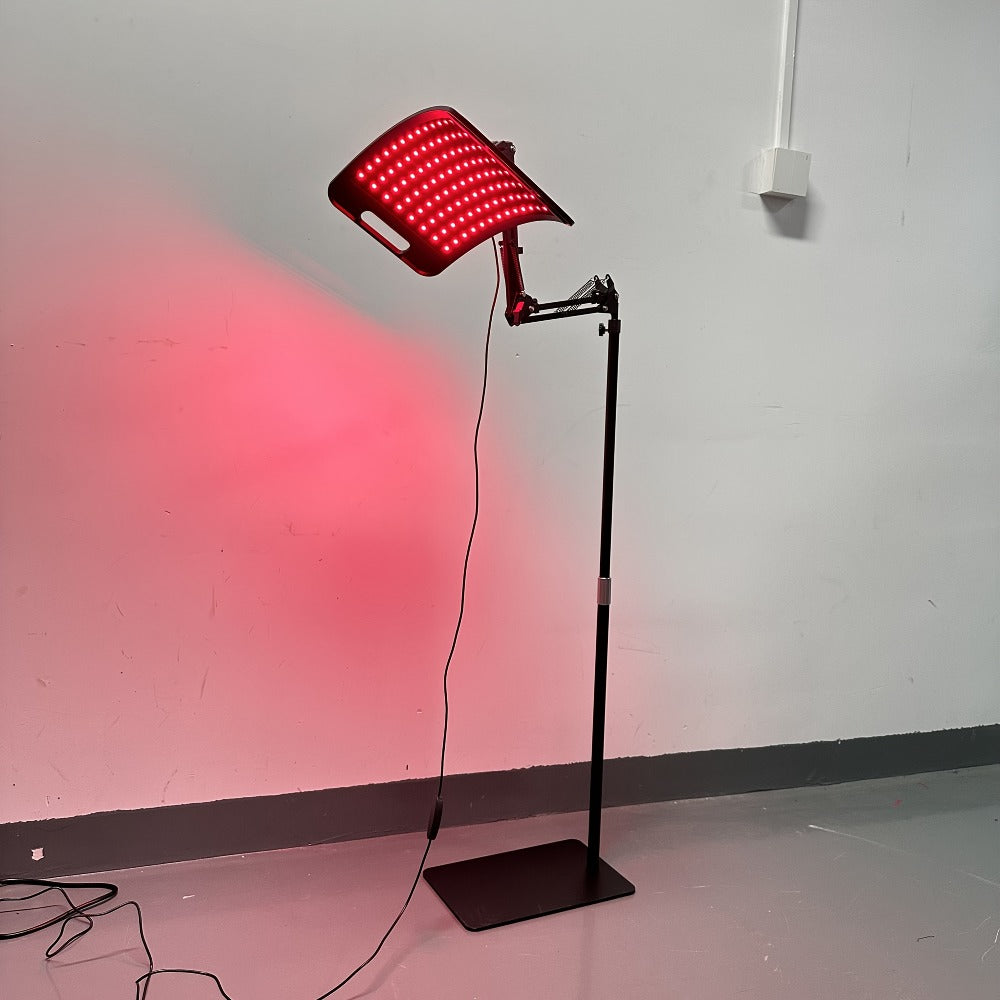 Curved Red and Near-Infrared LED Light Panel with 15 x 8.6-Inch Head, Adjustable Floor Stand and Articulating Arm