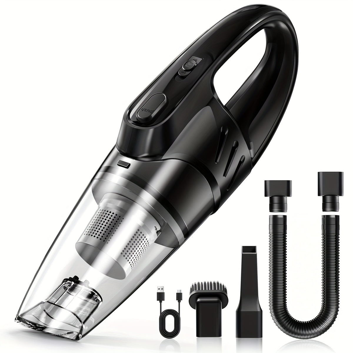 Model 807 Cordless Car Vacuum Cleaner with 6000Pa Pictured Rating, Five Accessories and Six Color Configurations