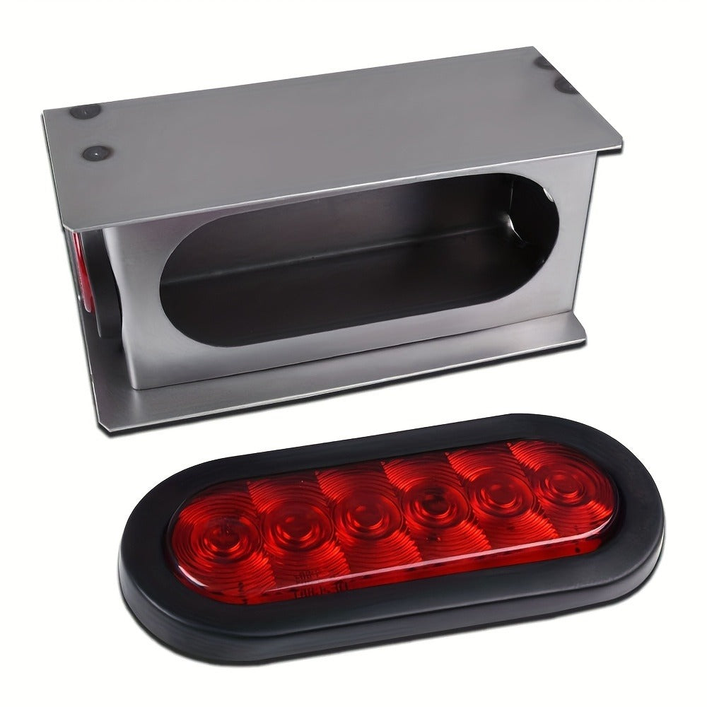 LED Trailer Tail Lights Kit – 6-Inch Oval Rear Lights with Metal Light Box & 2-Inch Amber Round Marker Lights, Waterproof Trailer Lighting Set, 2pcs