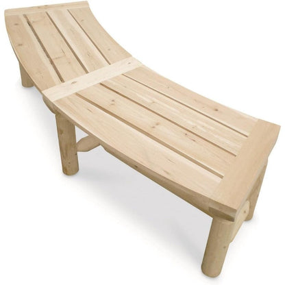 Curved Backless Softwood Outdoor Bench with Slatted Log-Style Seat in Brown or Natural-Look Finish