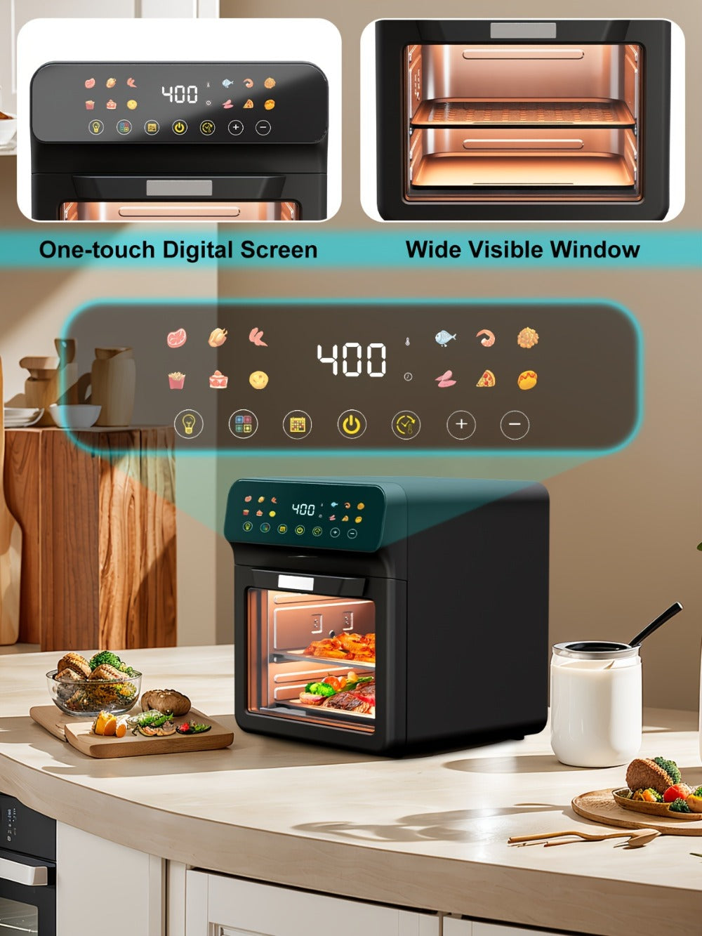 12Qt Air Fryer Convection Oven with Viewing Window, Touchscreen Panel, 12 Function Icons and Two Colors