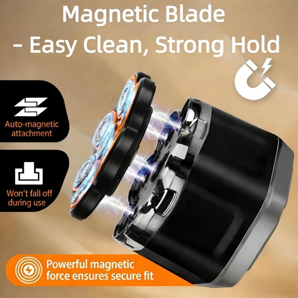 Black 7-Head Rotary Electric Head Shaver with Magnetic Blade Assembly, Digital Display and USB-C Cable
