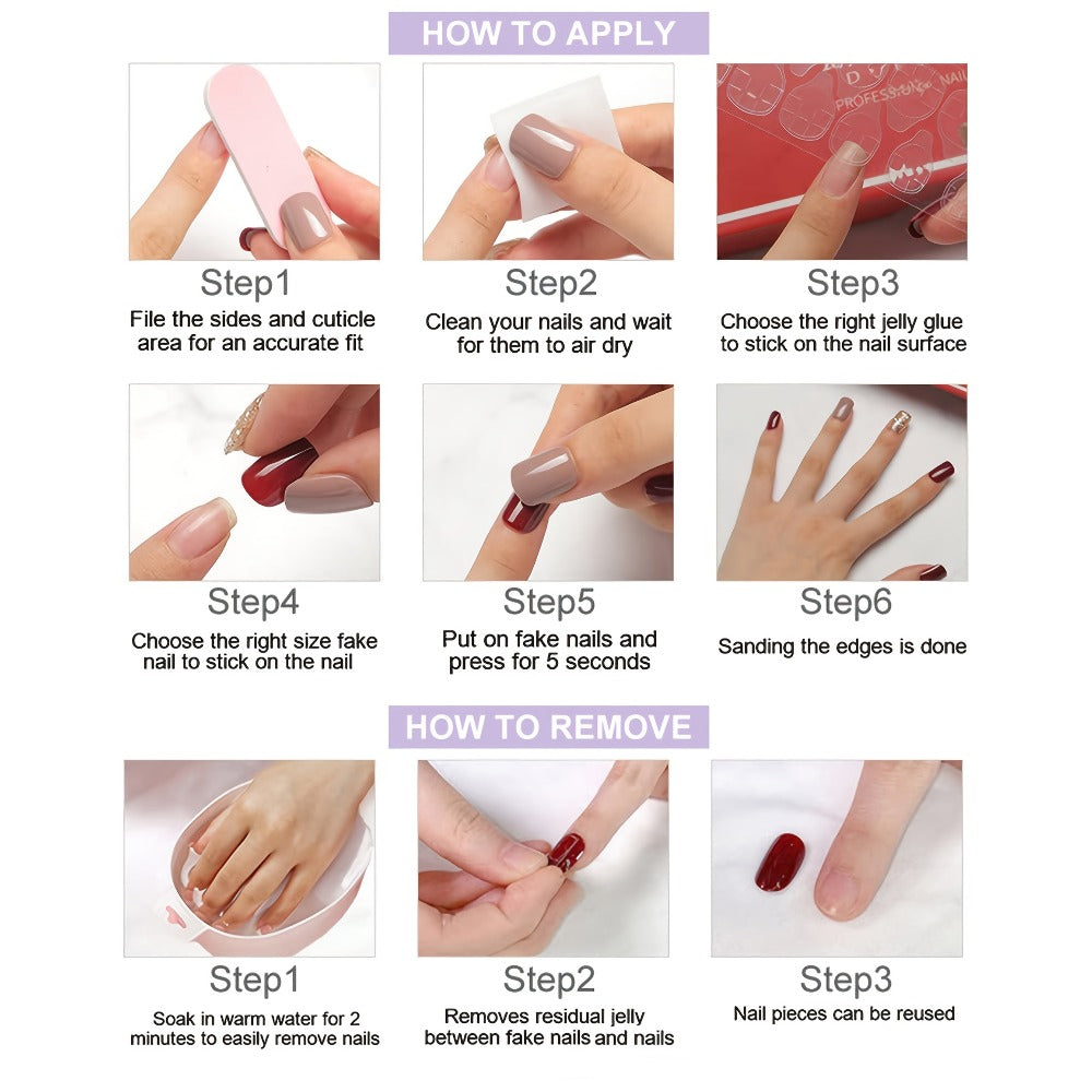 Press On Nails 10-Piece Long Water-Drop Set with Red Glass Glitter and Removable Self-Adhesive Gel Tabs