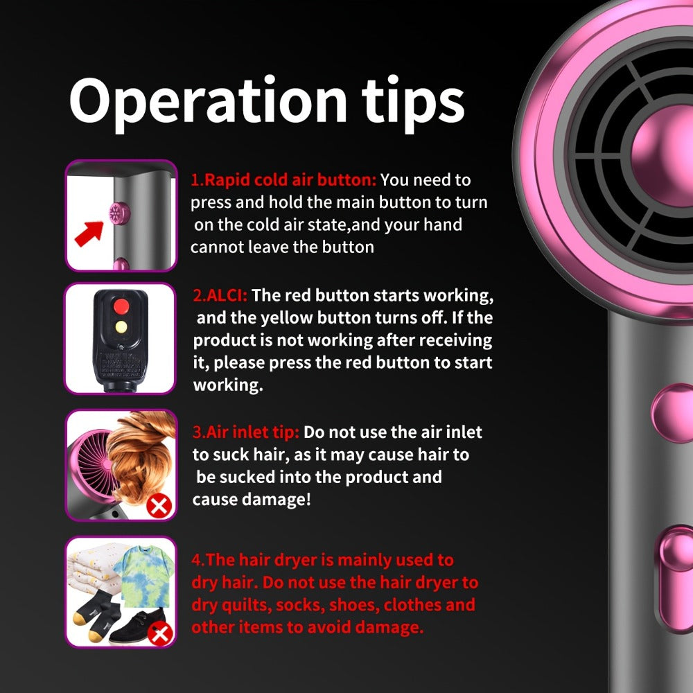 Hair Dryer Hair Styling Tool with 1600W Motor, Six Attachments and Six Color Options for Home Use