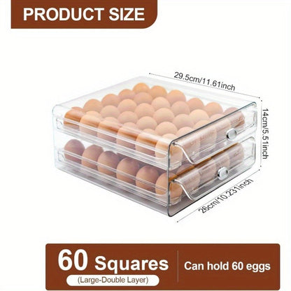 Egg Drawer Food Storage Organizer for Refrigerator with Two Clear Tiers, Lid and 40-Egg Capacity