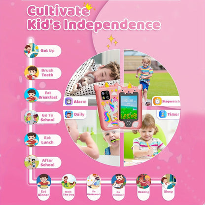 Unicorn Toy Phone in Pink or Purple with Dual Cameras, 25-Game Source Label and 8GB SD Card