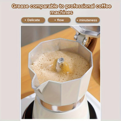 Classic 150ml Stovetop Moka Pot with Faceted Body, Wood-Look Handle and Seven Color Options