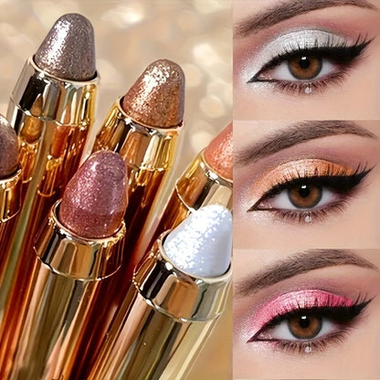 Six-Piece Shimmer Eyeshadow Stick Set with Dual-Ended Sponge Applicators and Mixed Metallic Shades