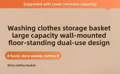Large Gray Wall-Mounted Foldable Laundry Hamper with Lid for Bedrooms, Bathrooms and Living Rooms