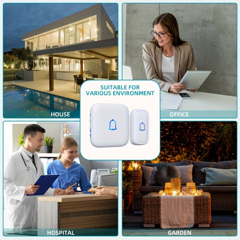 Long Range Doorbell Kit 1000ft - 115dB Loud Wireless Chime, 56 Melodies, 7 Volume Levels, Mute Mode, Battery Operated, 1 Button + 2 Plug-In Receivers, for Home Office Garage Elderly
