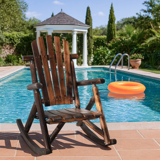 Patio Cedar Rocking Chair 26" Fan-Shaped Backrest Outdoor Rocker for Garden Poolside Patio