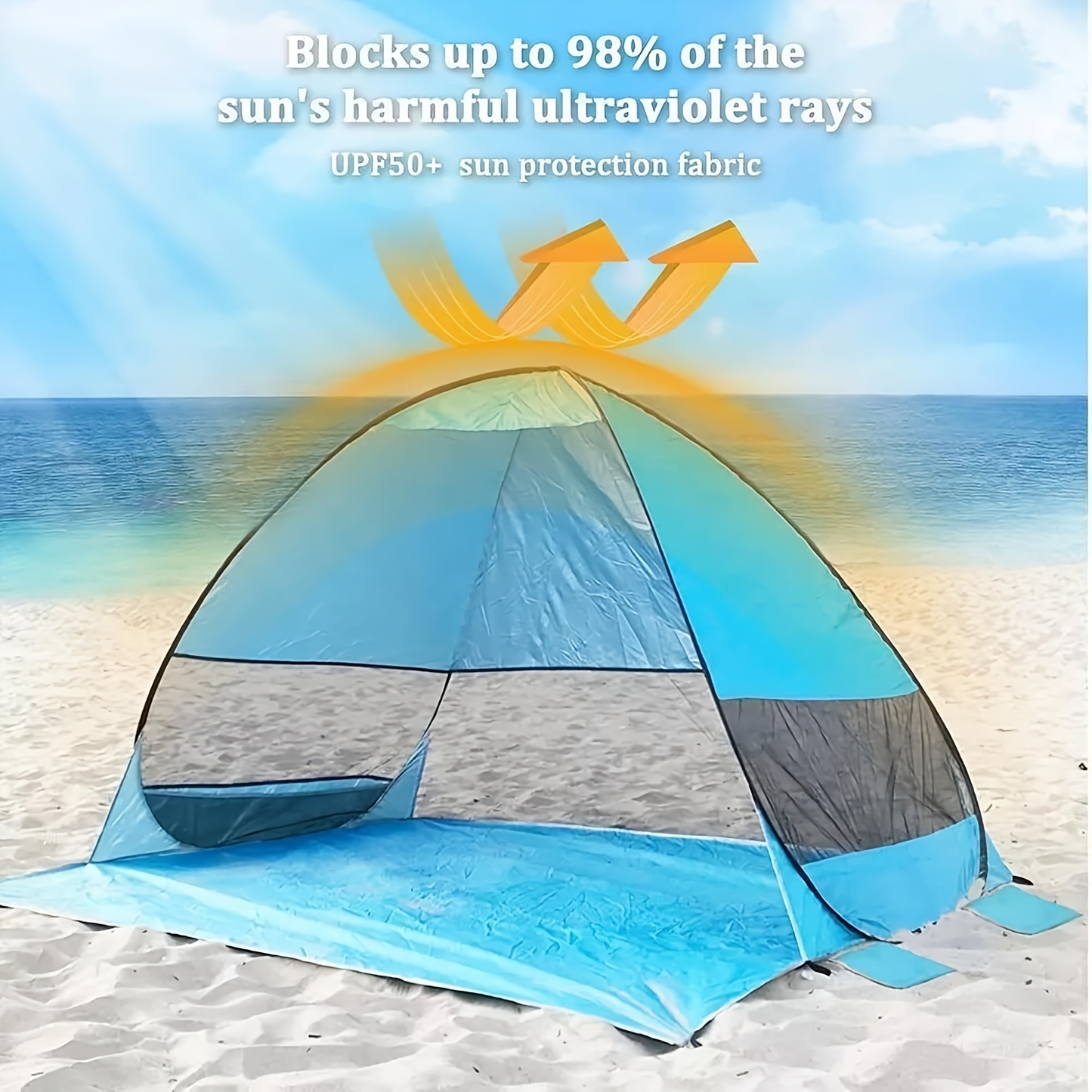 Pop-Up Beach Sun Shelter with 200 x 165 x 130 cm Interior, Six Stakes and Green or Blue Options