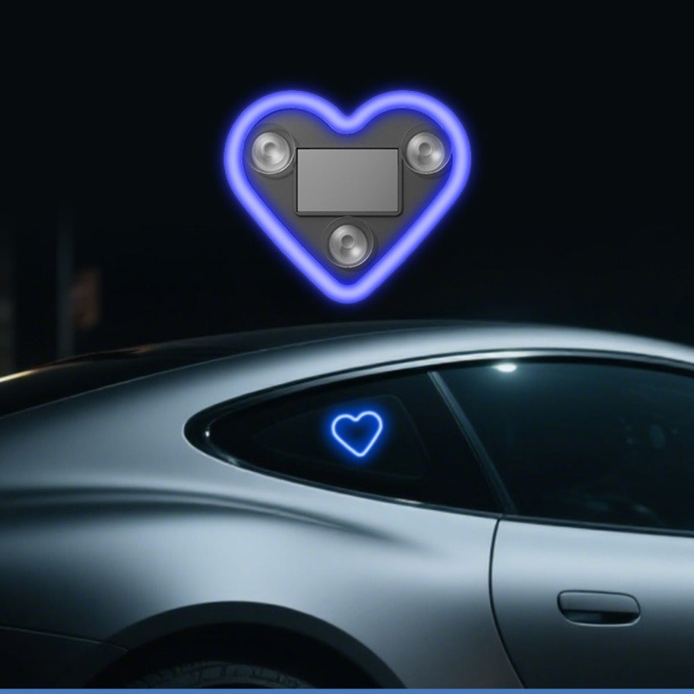 Car Interior Neon Heart Lights Solar USB Rechargeable 5 Lighting Modes Vibration-Sensing Auto On/Off Dashboard Decoration for Cars Trucks SUVs, 2pcs Set Iridescent Pink Blue Red Ice Blue Gift