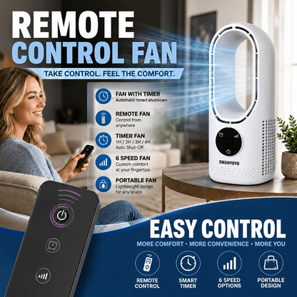 Portable Bladeless Fan USB Tower Fan, Desktop Air Conditioner Fan with Water Mist Cooling, Remote Control, Touch Screen, 7-Color LED Ambient Light and Timer, Personal Cooling Fan for Office, Travel, Camping, Home