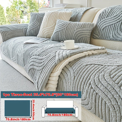 Sofa Cover Wave-Texture Plush Panels for 2 to Large 4-Seater Sofas, Armrest or Pillowcase Options