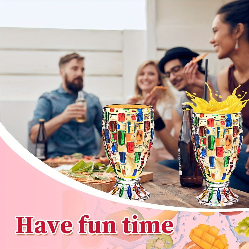 Mosaic-Pattern Drinking Glasses with Footed Bases, Two- or Six-Piece Colorful Goblet Sets for Table Settings