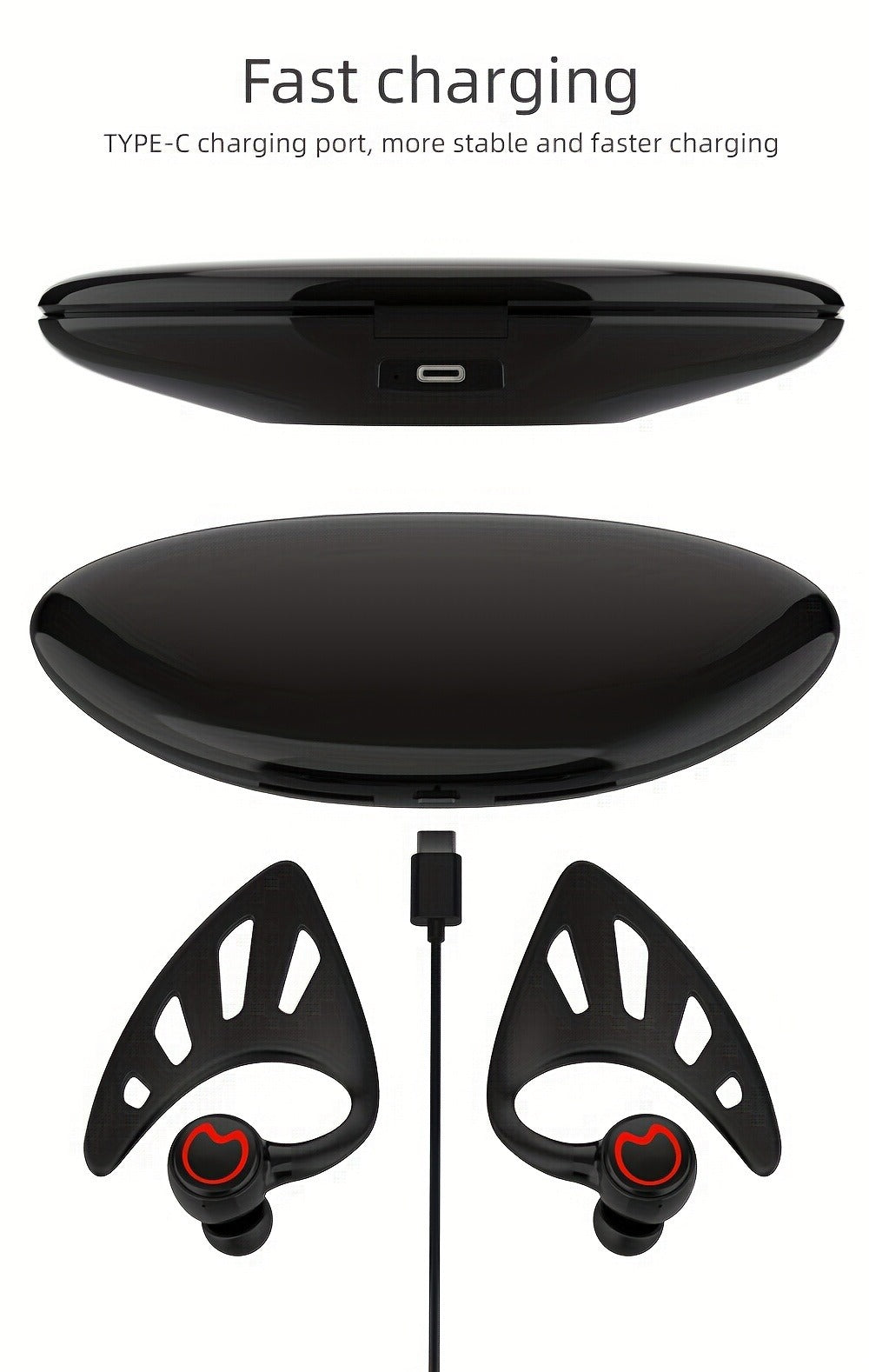 Wing-Style Ear-Hook TWS Wireless Earbuds with Oval Charging Case in Black, Green or White Options
