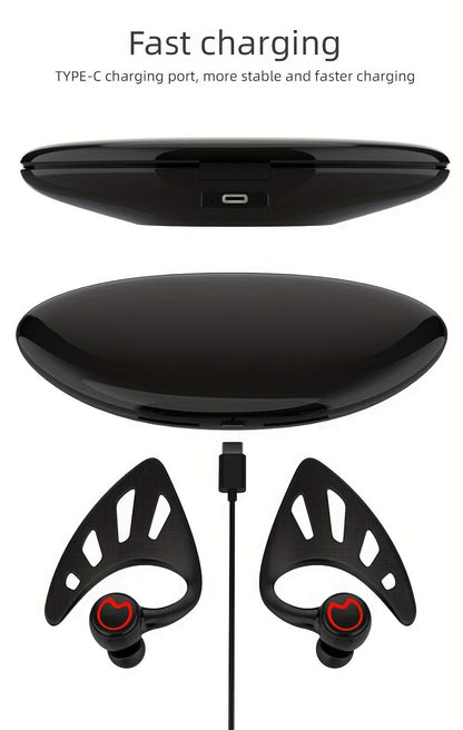 Wing-Style Ear-Hook TWS Wireless Earbuds with Oval Charging Case in Black, Green or White Options